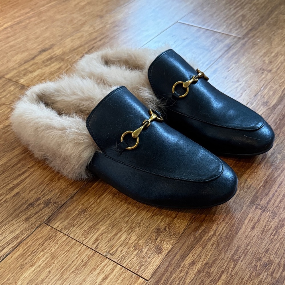 Black Faux Fur-Trim Slip-On Loafers